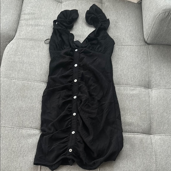 American Threads Black Ruched Bodycon Mini Dress - Picture 1 of 3